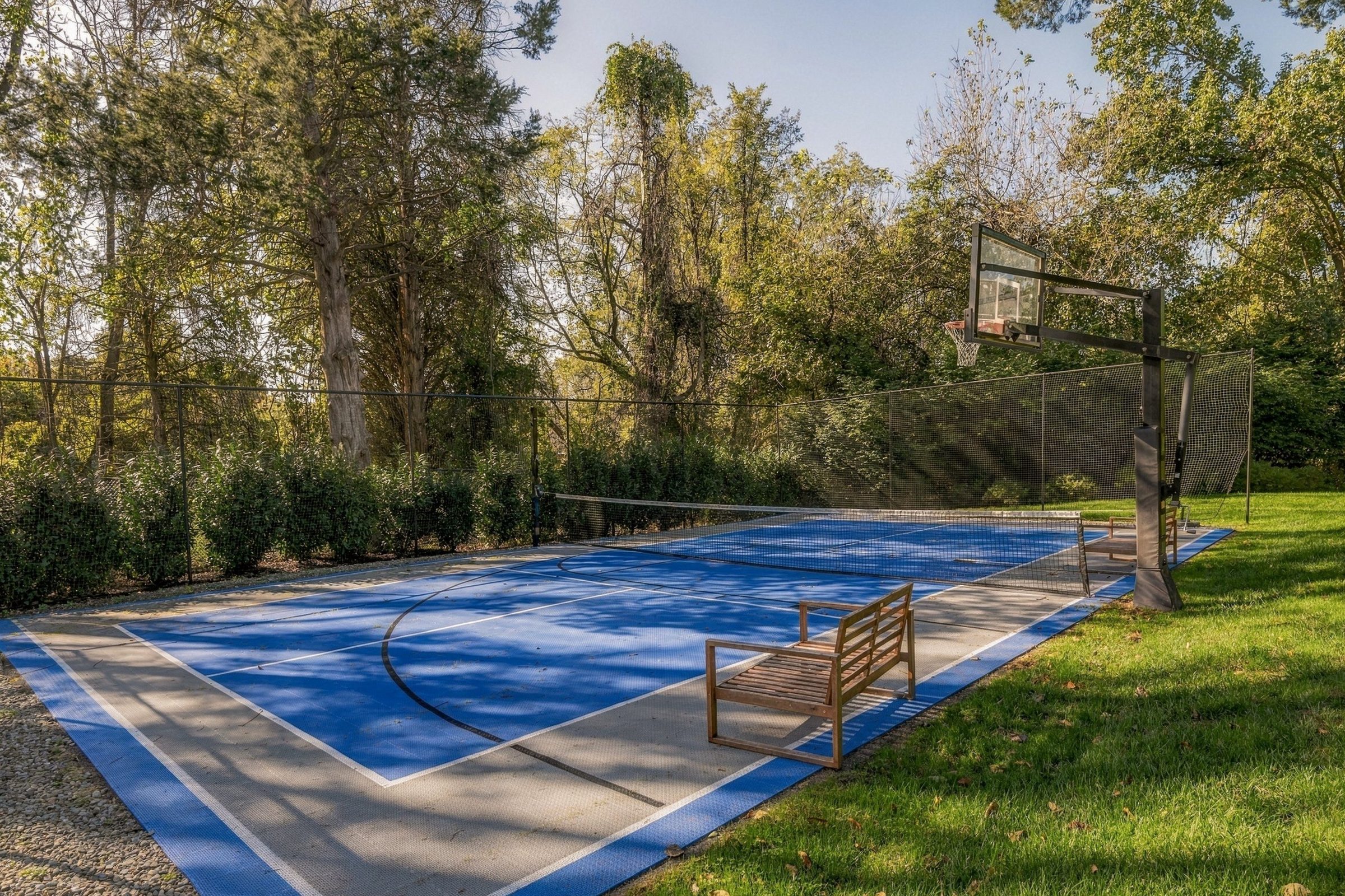 The sport court beneath the trees