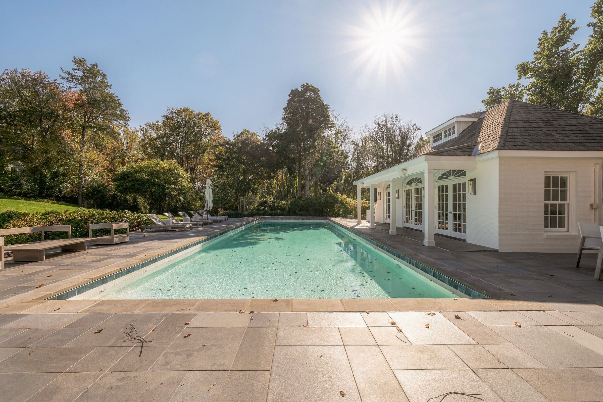 The 62-foot pool and pool house